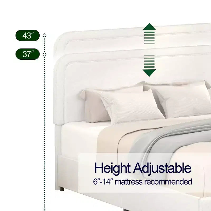 Letto imbottito Queen size con 4 cassetti e altezza testiera regolabile, Avorio