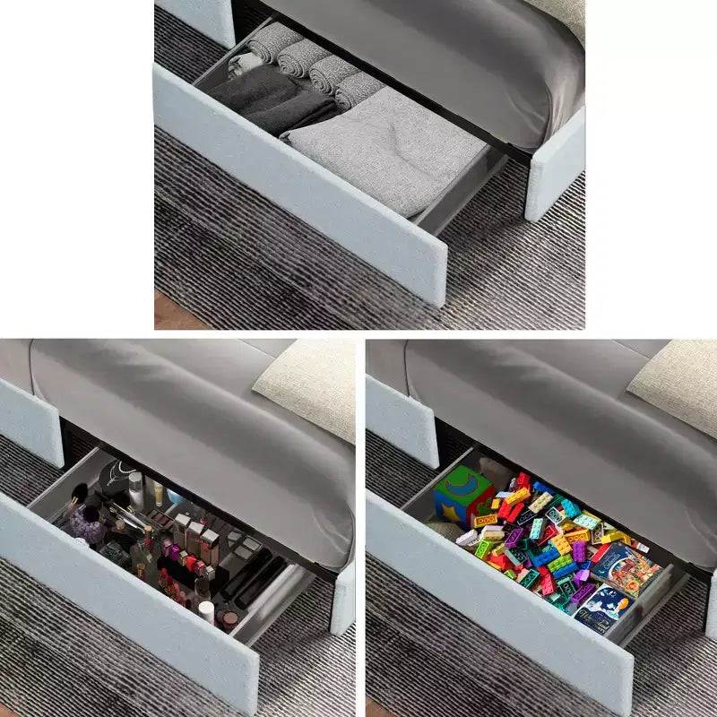 Letto imbottito Queen size con 4 cassetti e altezza testiera regolabile, Avorio