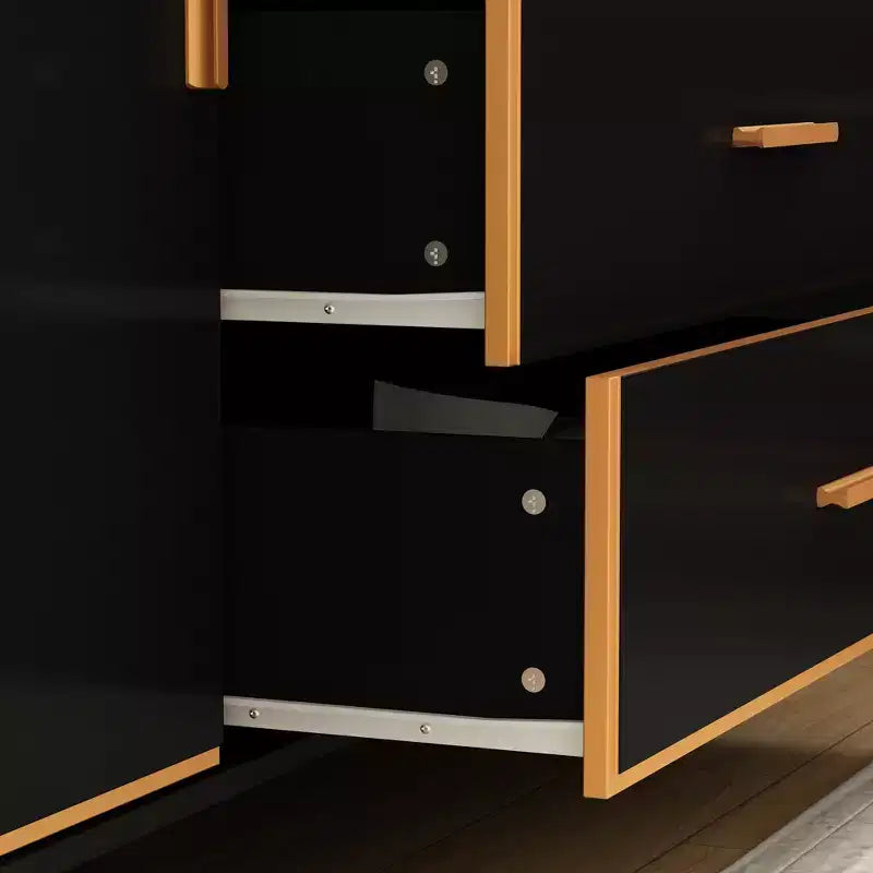 Cassettiera orizzontale nera e oro con cassetti e armadietto contenitore