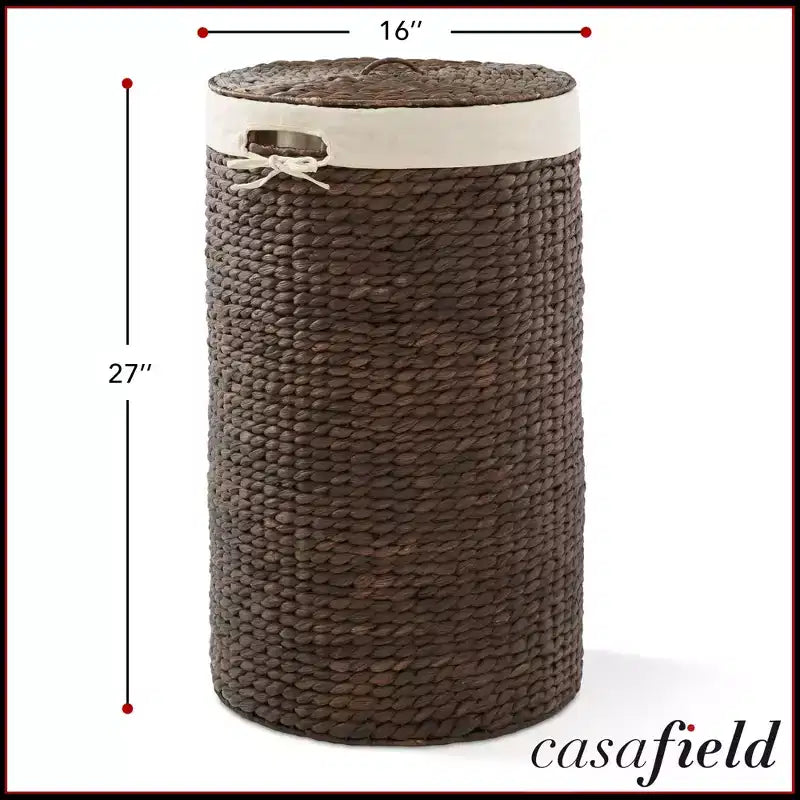 Cesto Portabiancheria Rotondo con Coperchio e Fodera Rimovibile – Cesta Intrecciata in Giacinto d'Acqua