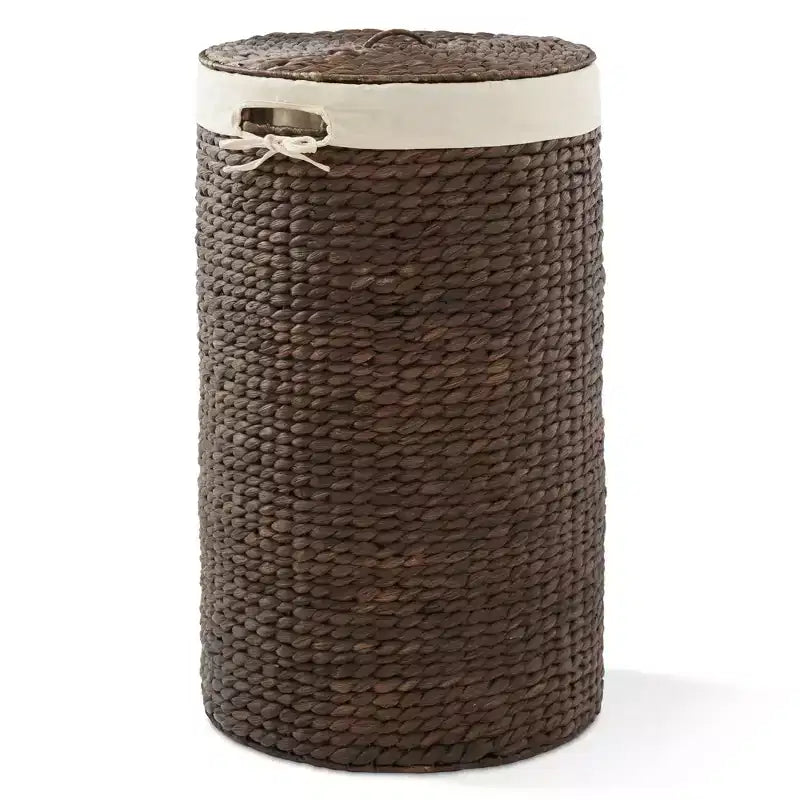 Cesto Portabiancheria Rotondo con Coperchio e Fodera Rimovibile – Cesta Intrecciata in Giacinto d'Acqua