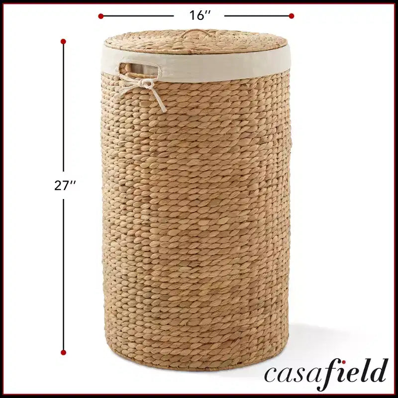 Cesto Portabiancheria Rotondo con Coperchio e Fodera Rimovibile – Cesta Intrecciata in Giacinto d'Acqua