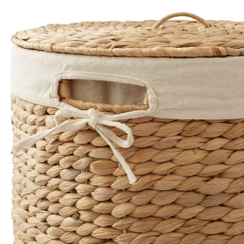 Cesto Portabiancheria Rotondo con Coperchio e Fodera Rimovibile – Cesta Intrecciata in Giacinto d'Acqua