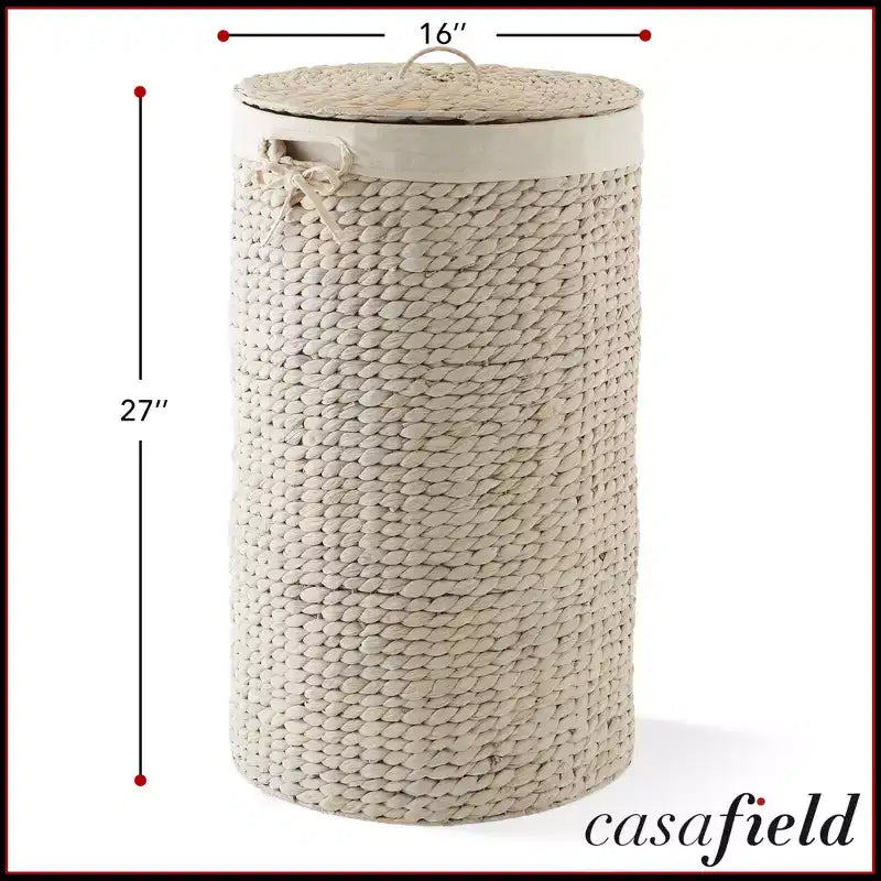 Cesto Portabiancheria Rotondo con Coperchio e Fodera Rimovibile – Cesta Intrecciata in Giacinto d'Acqua