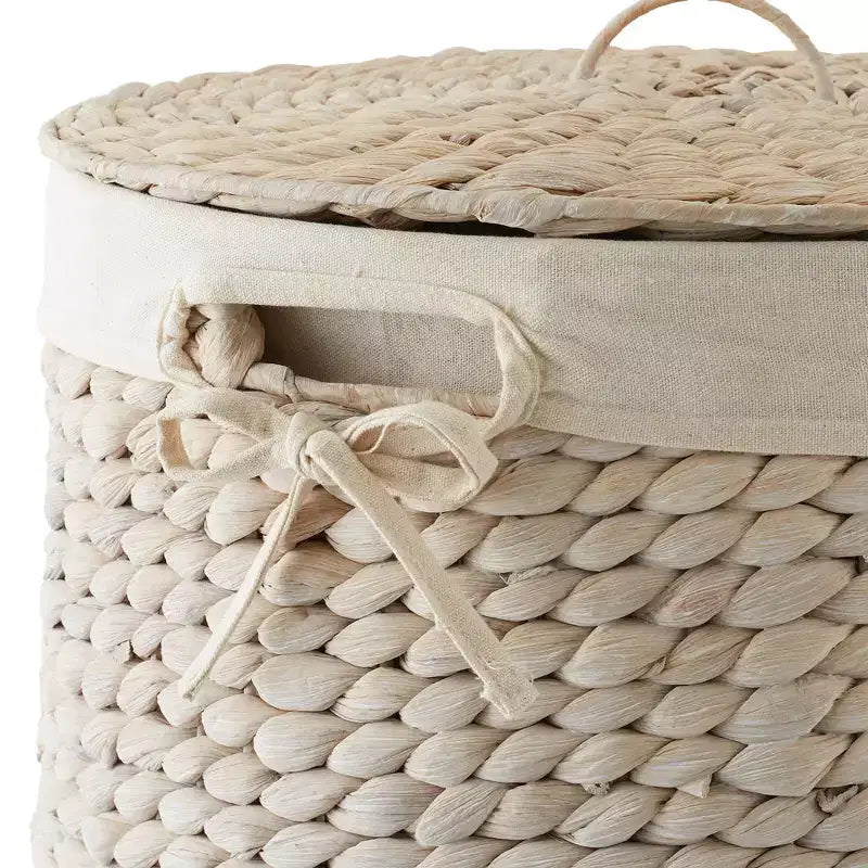 Cesto Portabiancheria Rotondo con Coperchio e Fodera Rimovibile – Cesta Intrecciata in Giacinto d'Acqua
