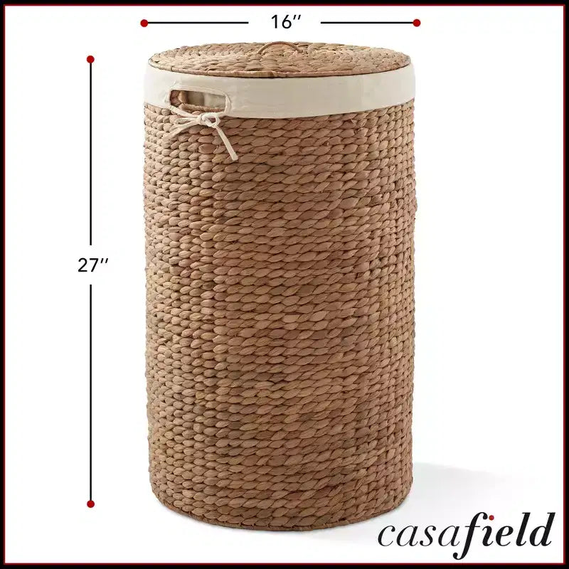 Cesto Portabiancheria Rotondo con Coperchio e Fodera Rimovibile – Cesta Intrecciata in Giacinto d'Acqua