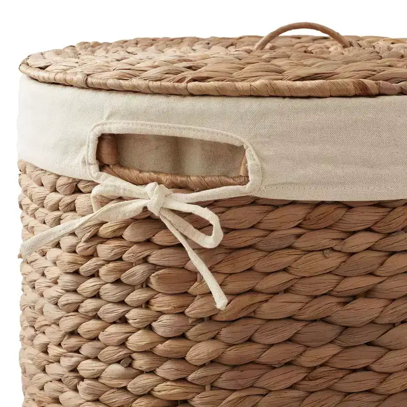 Cesto Portabiancheria Rotondo con Coperchio e Fodera Rimovibile – Cesta Intrecciata in Giacinto d'Acqua