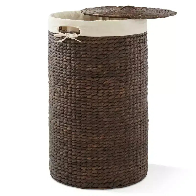 Cesto Portabiancheria Rotondo con Coperchio e Fodera Rimovibile – Cesta Intrecciata in Giacinto d'Acqua