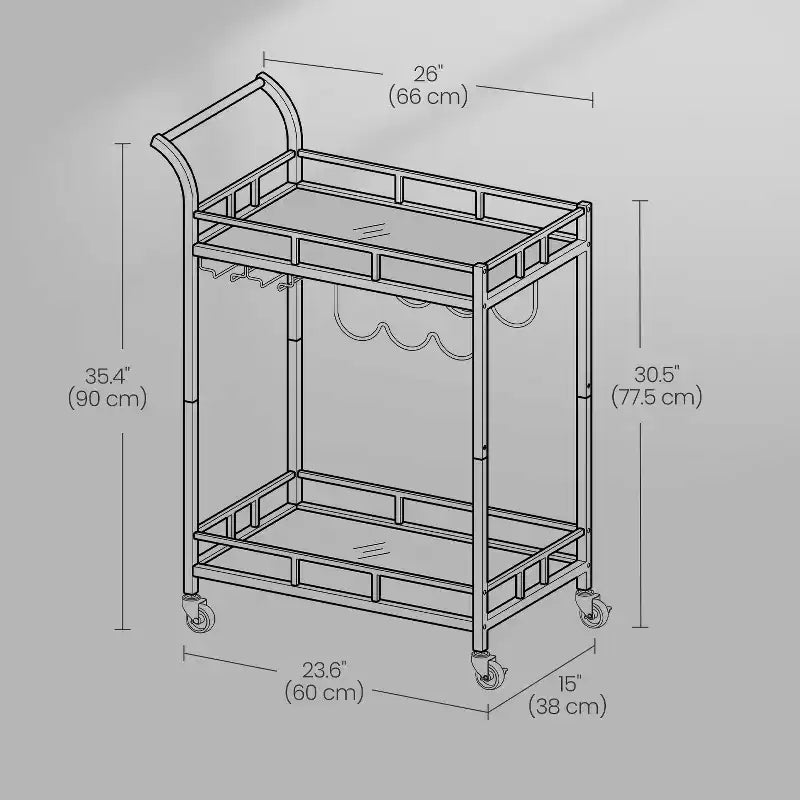 Carrello Bar con 2 Ripiani a Specchio, Porta Bottiglie e Porta Bicchieri