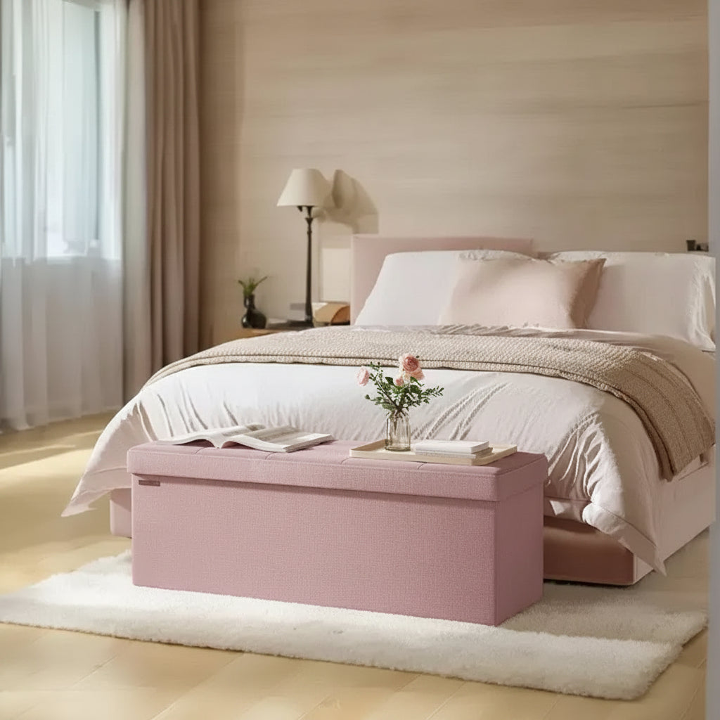 LEDREM 43 Folding Storage Ottoman Bench, Ottoman with Storage, End of Bed Bench, Storage Chest, Foot Rest Stool, Padded Seat, Hold up to 660lbs