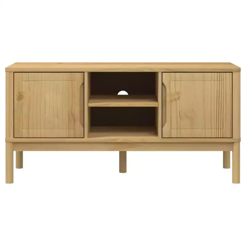 Mobile TV in legno massello di pino con spazio contenitore – Marrone cera, 114 x 43 x 55 cm