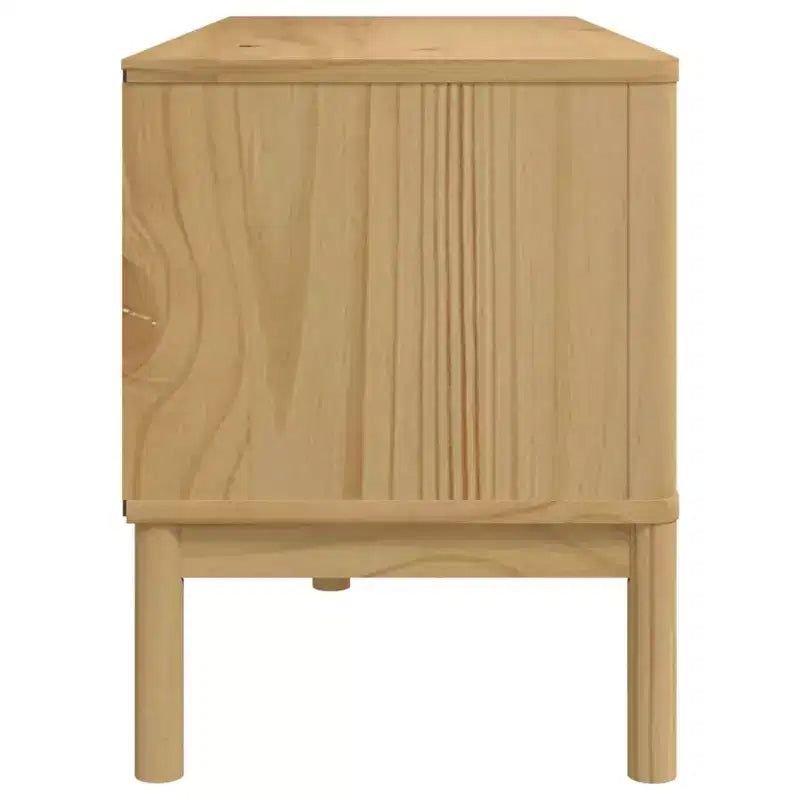 Mobile TV in legno massello di pino con spazio contenitore – Marrone cera, 114 x 43 x 55 cm