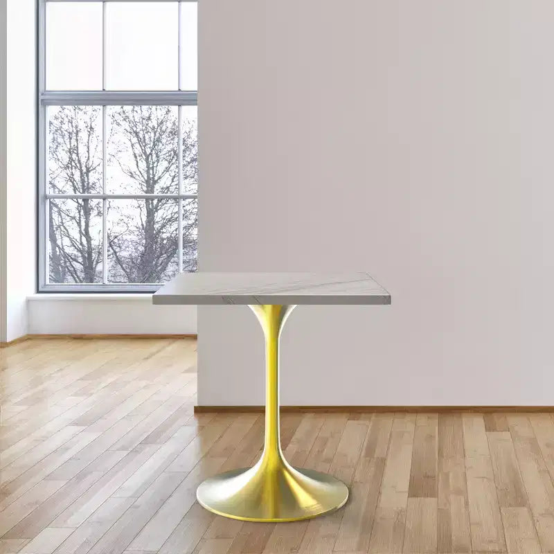 Tavolo da pranzo rotondo con piedistallo - Piano in resina con base in acciaio inossidabile