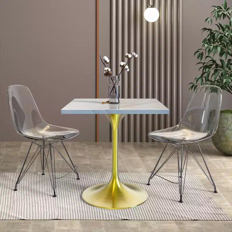Tavolo da pranzo rotondo con piedistallo - Piano in resina con base in acciaio inossidabile