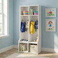 White Kids Coat Locker  2-Section Entry Organizer with 4 Cubbies & 4 Hooks for Home, School, Daycare, Nursery
