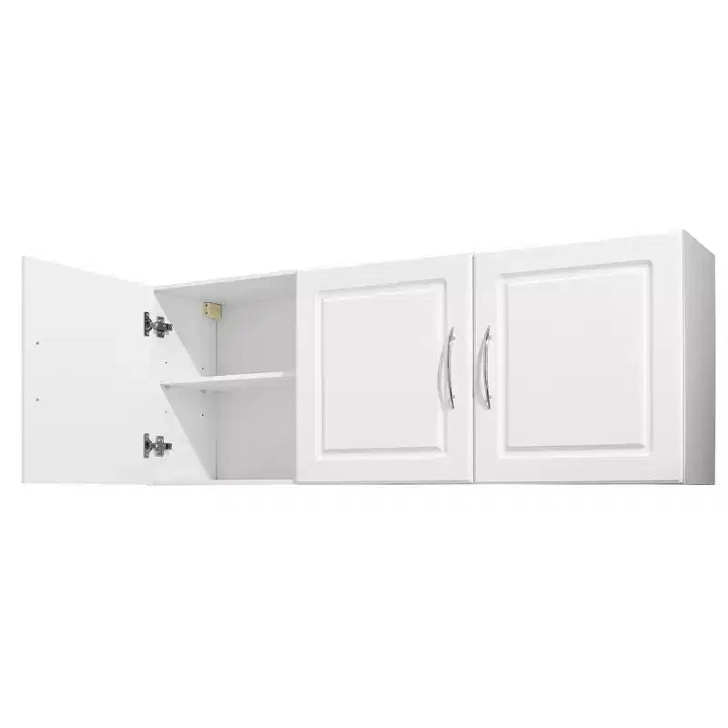 VEVOR Laundry Room Wall Cabinet, 2-Tier Wall Mounted Hanging Cabinet with Adjustable Shelf, Cupboard Storage with 3 Doors, White