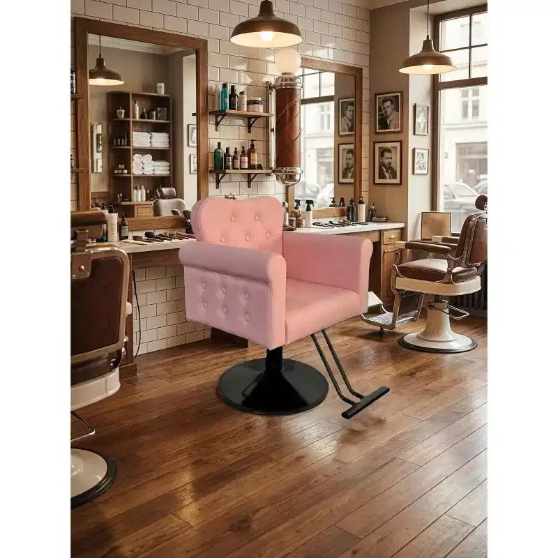 Poltrona reclinabile da salone con rotazione a 360°, regolazione idraulica dell'altezza e rivestimento in pelle sintetica
