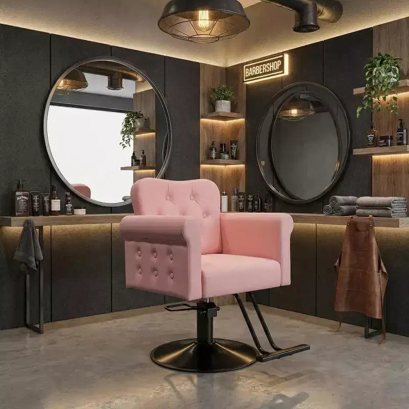 Poltrona reclinabile da salone con rotazione a 360°, regolazione idraulica dell'altezza e rivestimento in pelle sintetica
