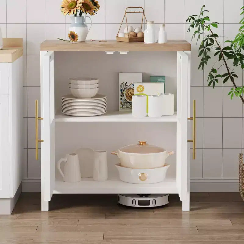 Mobile buffet con ante in vetro e ripiani – 74 cm H, MDF, finitura Pero