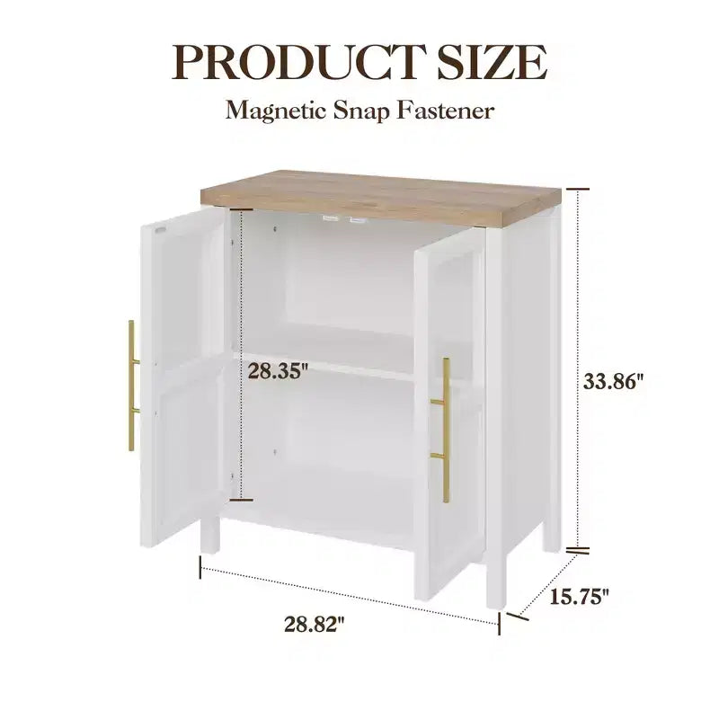 Mobile buffet con ante in vetro e ripiani – 74 cm H, MDF, finitura Pero