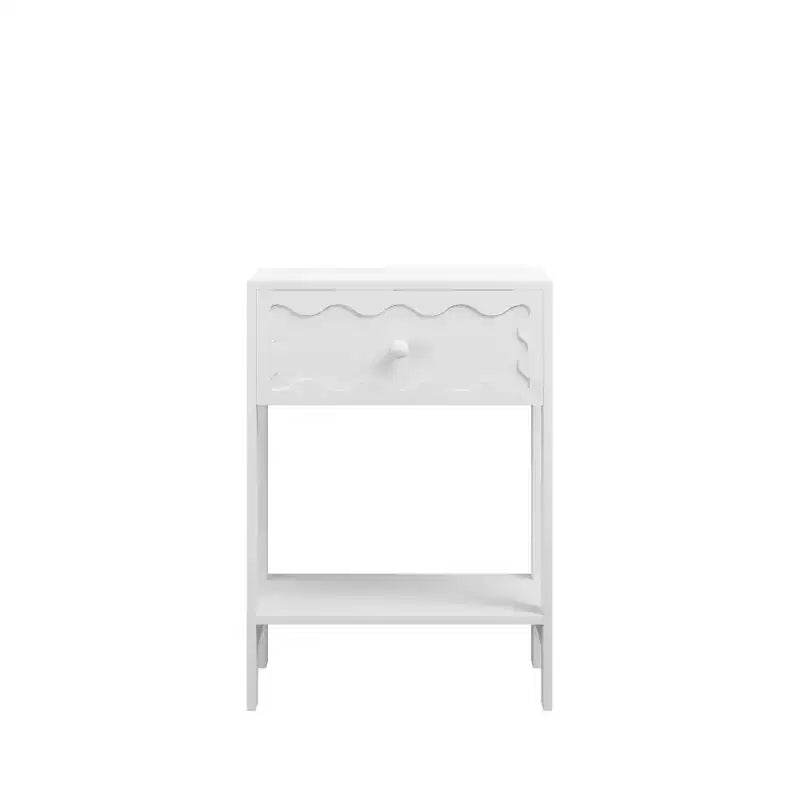 Comodino con cassetto e ripiano aperto