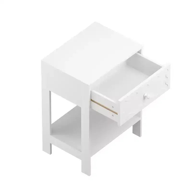 Comodino con cassetto e ripiano aperto