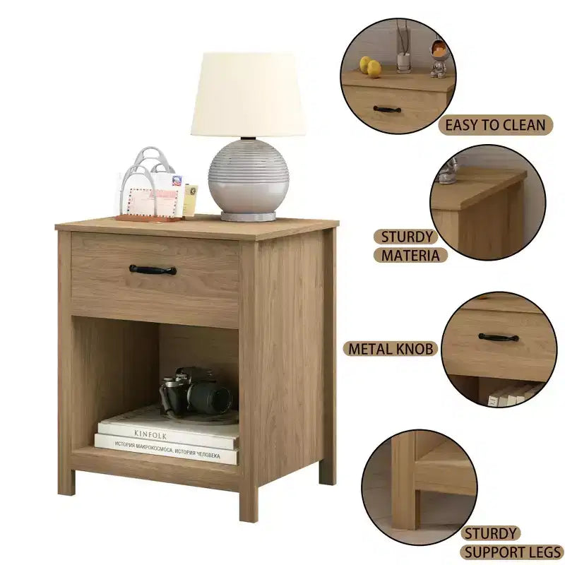 Comodino Minimalista con Cassetto e Ripiano Aperto