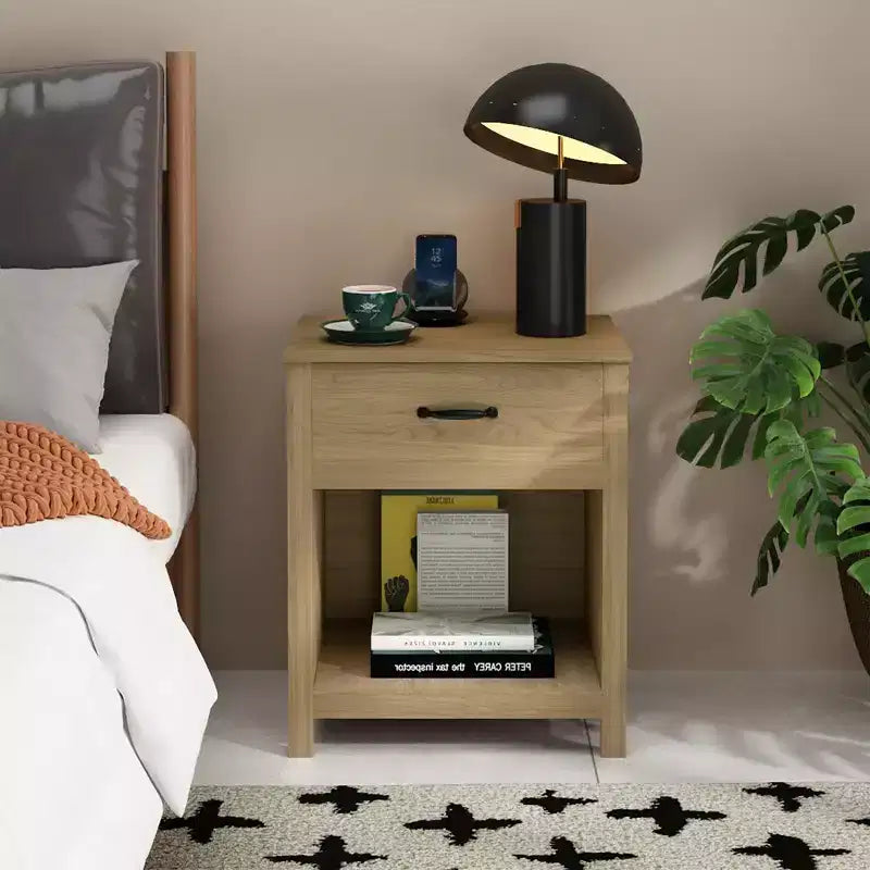 Comodino Minimalista con Cassetto e Ripiano Aperto