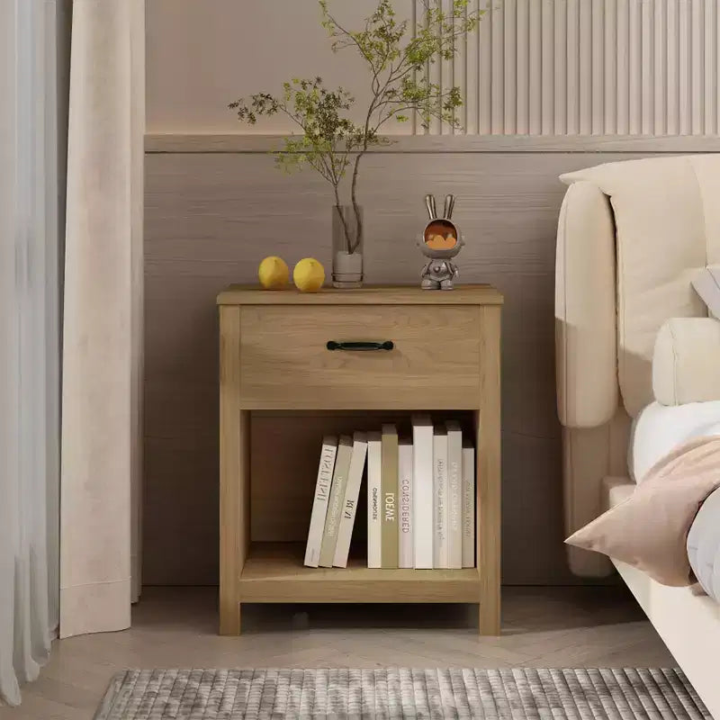 Comodino Minimalista con Cassetto e Ripiano Aperto