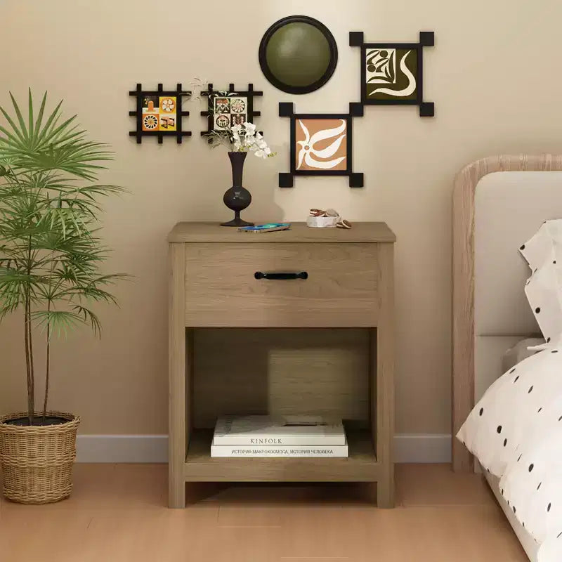 Comodino Minimalista con Cassetto e Ripiano Aperto
