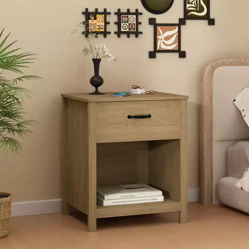 Comodino Minimalista con Cassetto e Ripiano Aperto