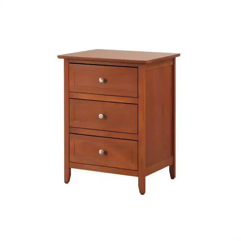 Comodino a 3 cassetti con finitura rovere
