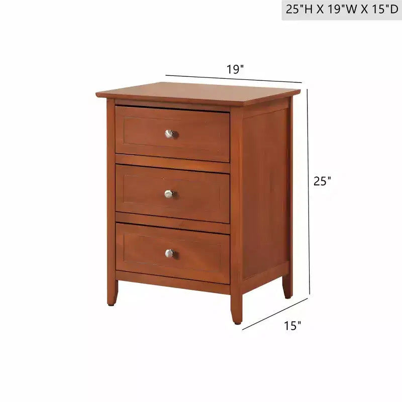 Comodino a 3 cassetti con finitura rovere