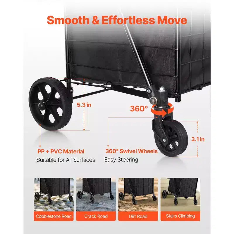 Carrello Portaspesa Pieghevole con Due Cesti, Fodera Impermeabile e Ruote, Capacità 45 kg, Nero