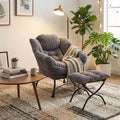 FurnitureR Corduroy Lounge Chair with Ottoman, Upholstered Accent Chair with Metal Frame & Side Pocket, Cozy Reading Chair for Living Room or Bedroom