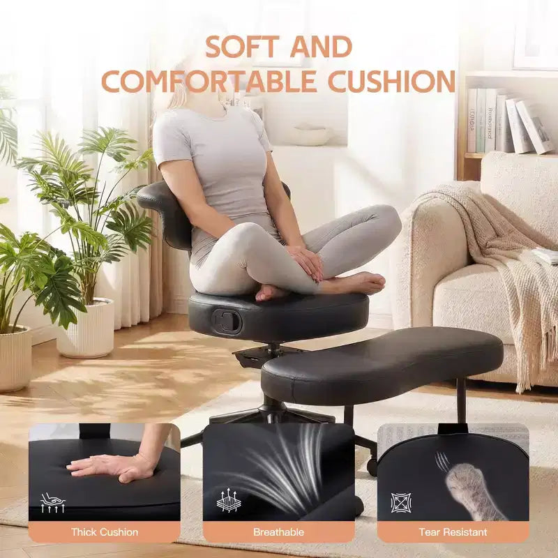 Sedia da ufficio a gambe incrociate con supporto lombare e poggiapiedi girevole a 360°