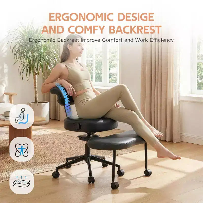 Sedia da ufficio a gambe incrociate con supporto lombare e poggiapiedi girevole a 360°