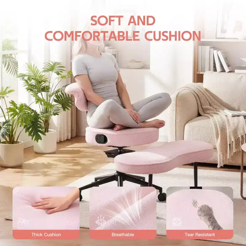 Sedia da ufficio a gambe incrociate con supporto lombare e poggiapiedi girevole a 360°