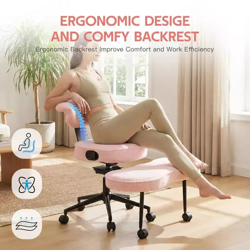 Sedia da ufficio a gambe incrociate con supporto lombare e poggiapiedi girevole a 360°
