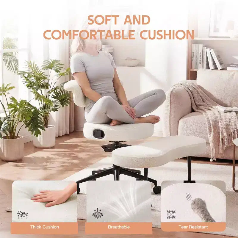 Sedia da ufficio a gambe incrociate con supporto lombare e poggiapiedi girevole a 360°