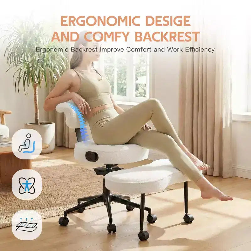 Sedia da ufficio a gambe incrociate con supporto lombare e poggiapiedi girevole a 360°