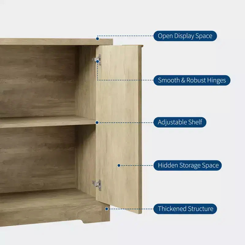 Credenza a Buffet in Legno Scanalato con Ante e Ripiani