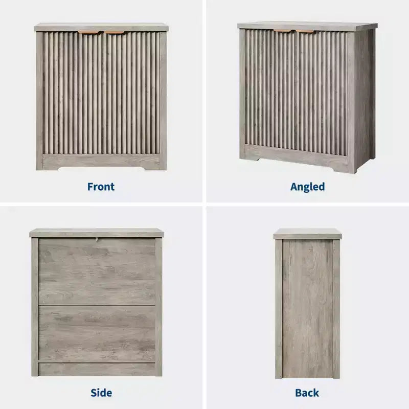 Credenza a Buffet in Legno Scanalato con Ante e Ripiani