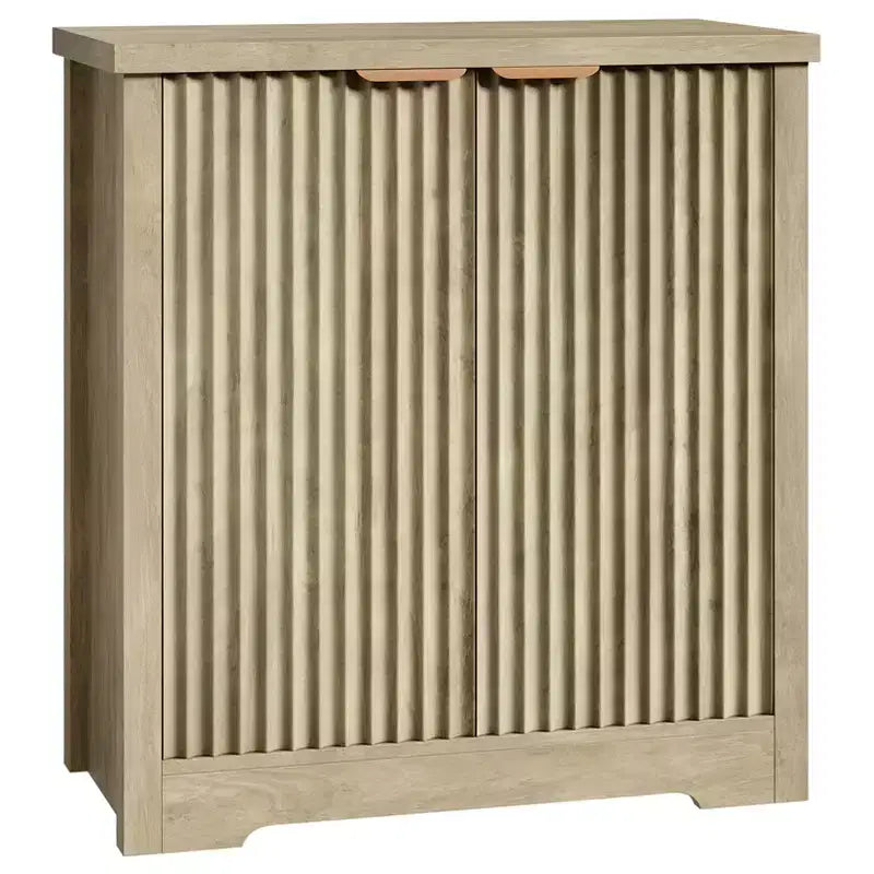 Credenza a Buffet in Legno Scanalato con Ante e Ripiani