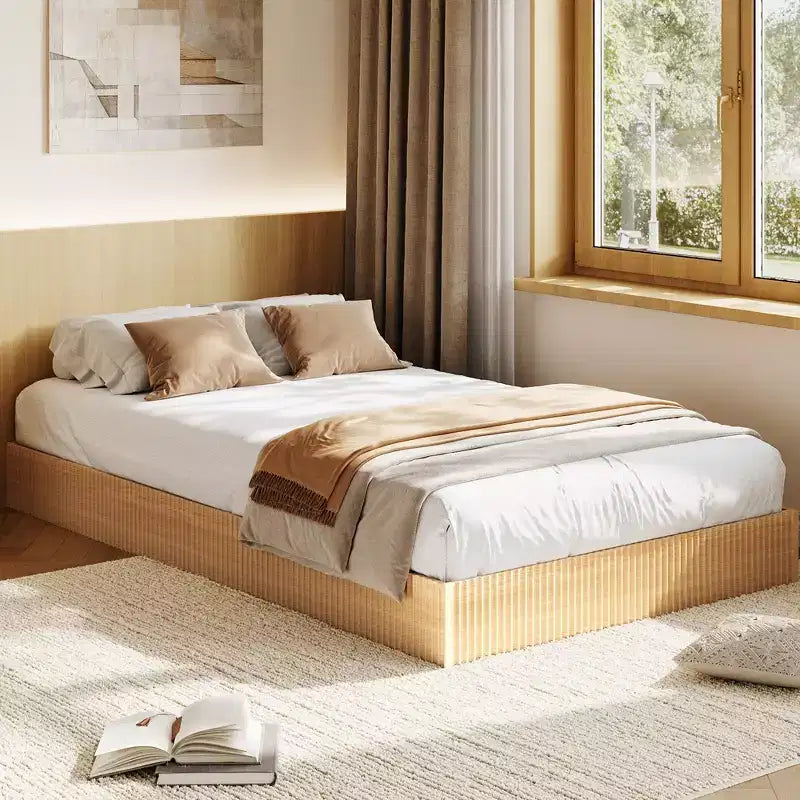 Struttura letto a piattaforma scanalata con supporto a doghe in legno
