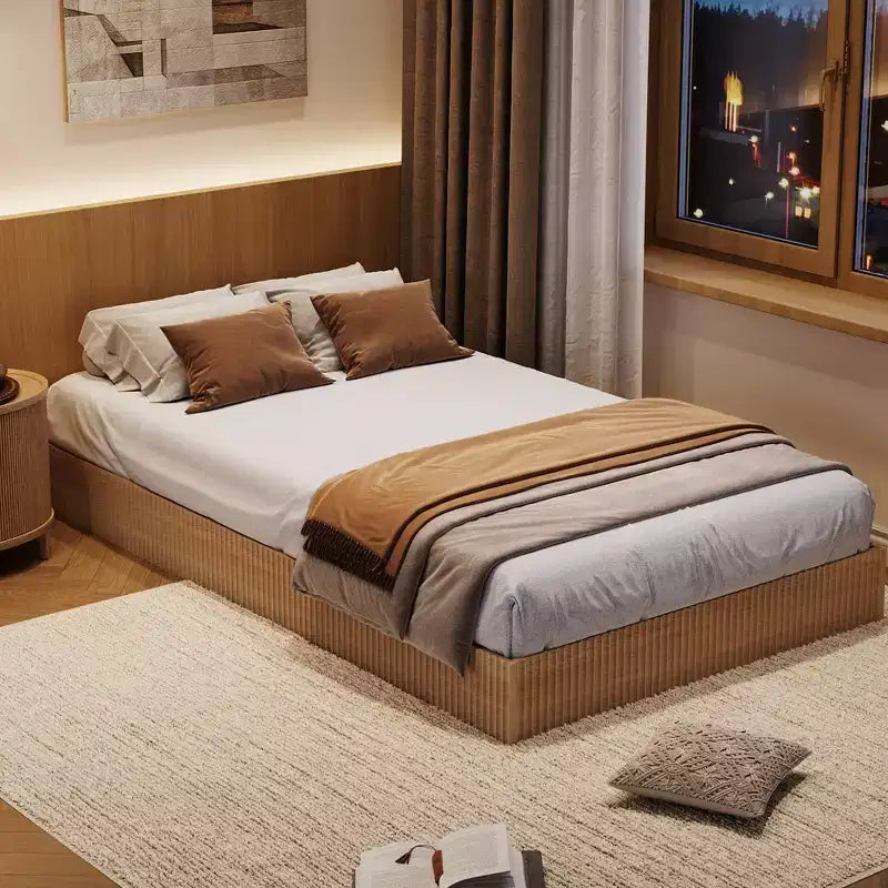 Struttura letto a piattaforma scanalata con supporto a doghe in legno