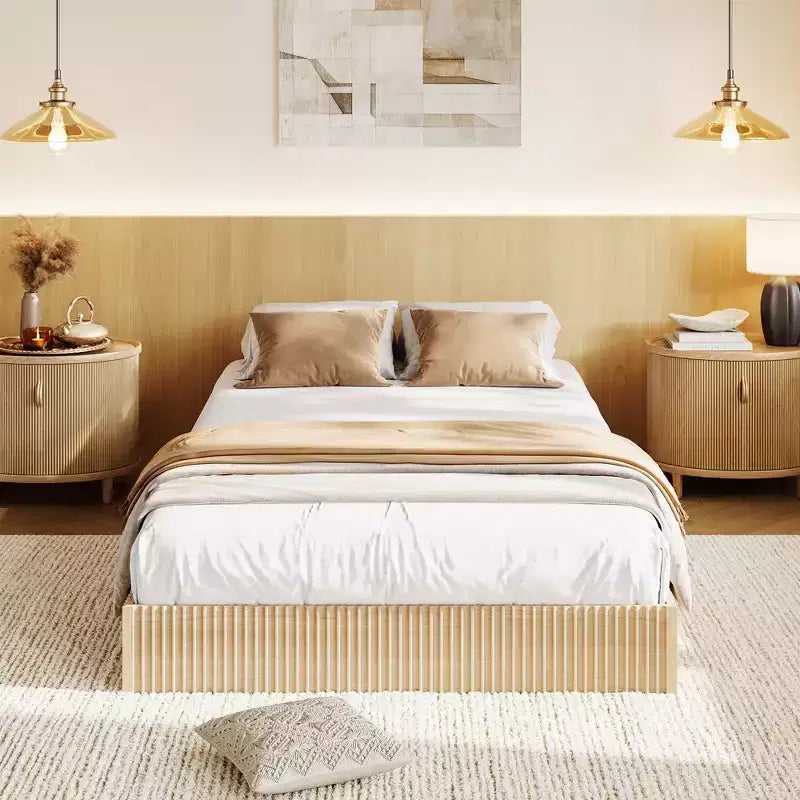 Struttura letto a piattaforma scanalata con supporto a doghe in legno