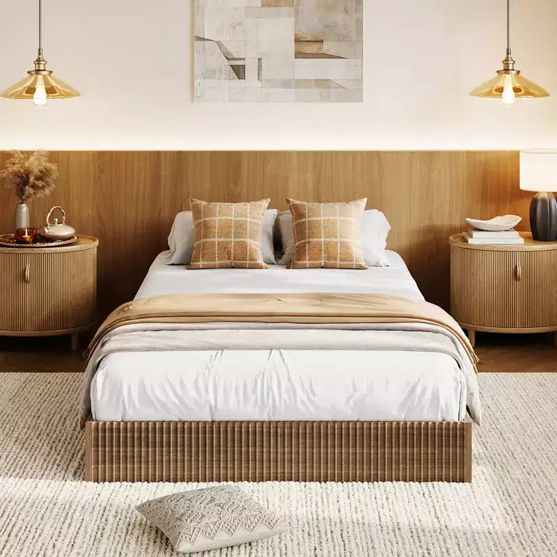 Struttura letto a piattaforma scanalata con supporto a doghe in legno