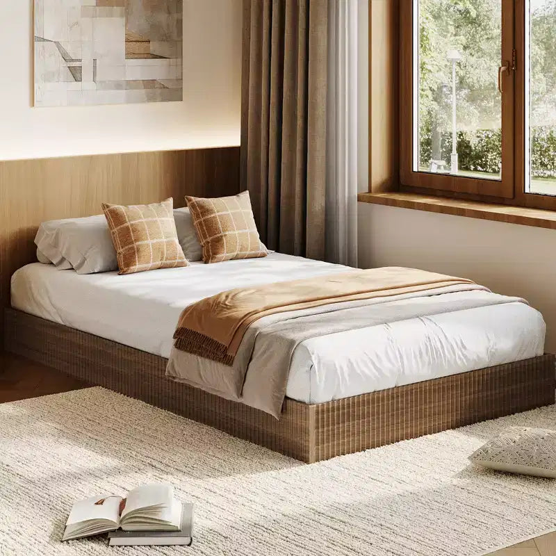 Struttura letto a piattaforma scanalata con supporto a doghe in legno