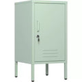 Lockable Single Door Metal End Table, Modern Side Table with 2 Adjustable Shelves, Multi-Storage Cabinet for Living Room & Bedroom